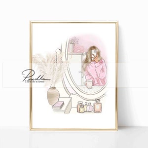 Rose Room Girl Print: Fashion Illustration, Pink Room Decor