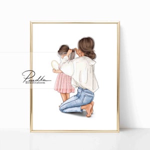 Mom and Daughter Hairstyle (Print of my own Illustration. Fashion Sketch, Design Print, Wall Art, Poster, Mirror, Ready, Home, Kid)