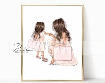 Mother Daughter Fashion Illustration Print: Customizable Art