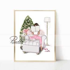 Reading girl. Christmas collection (Print of my own illustration, books, reading)