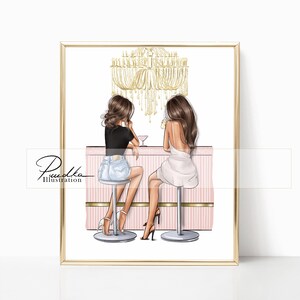 Friends at Bar Fashion Illustration Print: Bestie Wall Art