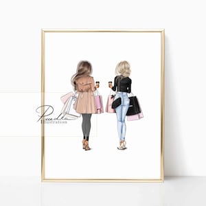 Fashion Illustration Print: Shopping Friends Wall Art
