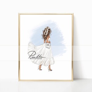 Summer White Dress Fashion Illustration Print: Vacation Wall Art