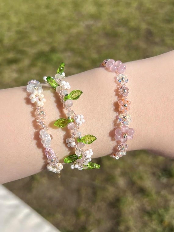Real Gold Floral Beaded Bracelets | Waterproof & Sweat Resistant Handmade Jewelry | Fairycore Cottagecore Bracelets