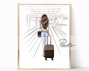 Travel Girl (Print from my own Illustration. Fashion Friends Illustration, Design Print, Wall Art, Poster, Pizza, Ocean, Girls)
