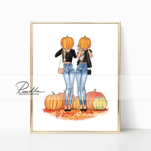 Pumpkin Friends Fashion Illustration Print: Autumn Wall Art