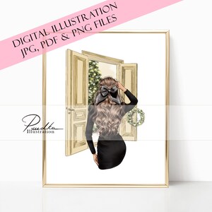 Christmas Fashion Illustration: Glam Girl, Holiday Decor (Digital Files)