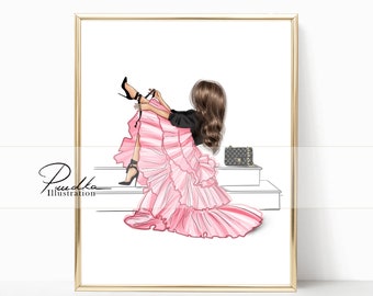 Pink Skirt Fashion Illustration Print: Stylish Wall Art