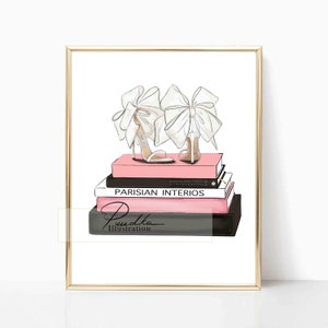 Fashion Illustration Print: Heels on Books, Stylish Decor