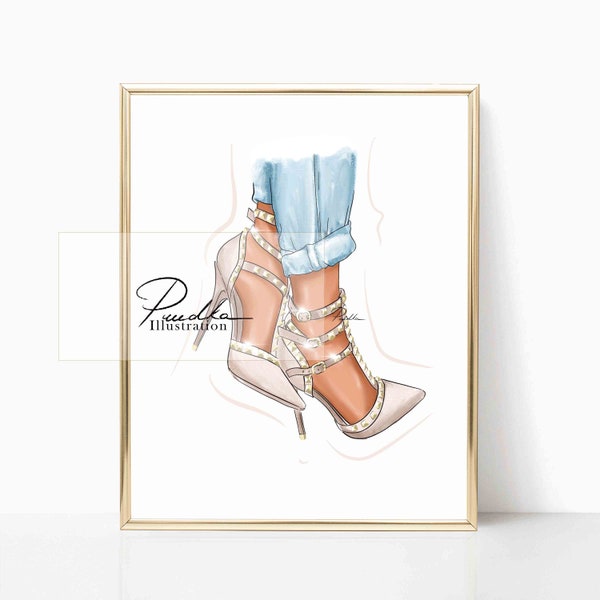 New strappy heels (Print of my own Illustration. Fashion Illustration, Design Print, Wall Art, Poster, Sketch, Pumps, Shoes)