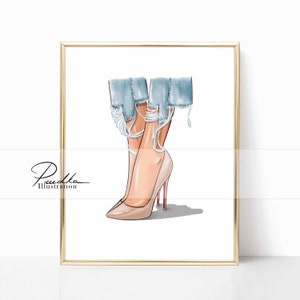 Fashion Illustration Print: Beige Pumps, Red Heels (80lbs Paper)