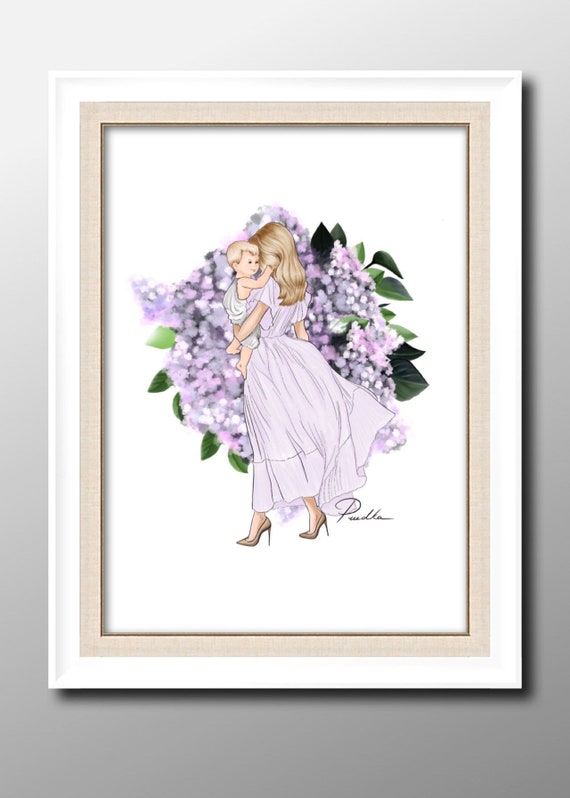 Mom and Baby Fashion Art Print: Custom hair and skin tone