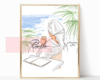 Vacation Fashion Illustration Print: Self-Care Wall Art