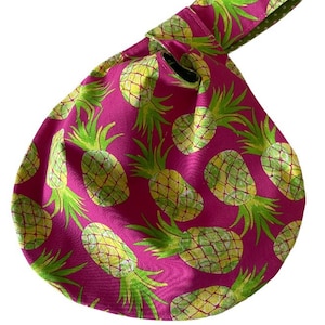Pineapple Print Japanese Knot Bag,Cotton Print Bag,Knot Style Bag, Small Japanese Knot Bag, Wristlet, Small Bag,Handbag, Wrist Bag, Hobo Bag