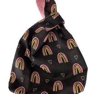 Rainbow Knot Bag, Knot Style Bag, Small Japanese Knot Bag, Wristlet, Small Bag, Handbag, Wrist Bag, Kids Bag, Reversible Bag