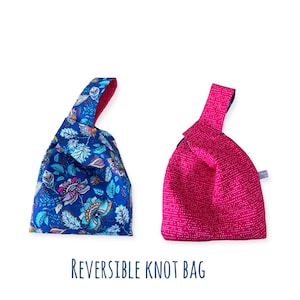 Boho Floral Knot Bag, Knot Style Bag, Small Japanese Knot Bag, Wristlet, Small Bag, Handbag, Wrist Bag, Reversible Bag