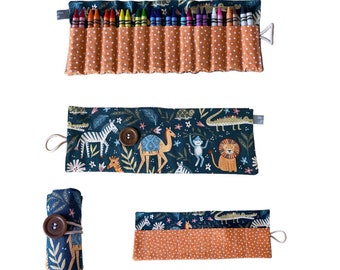 Safari Animals Crayon Roll, Crayon Roll Up, Kids Crayon Holder, Crayon Caddy, Jungle Animals, Gift for Kids