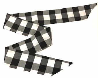 Buffalo Checked Headband, Rockabilly Headband,  Long Scarf, Adjustable Tie Headband, Boho Headband, Pony Tail Scarf, Scarf, Purse Scarf