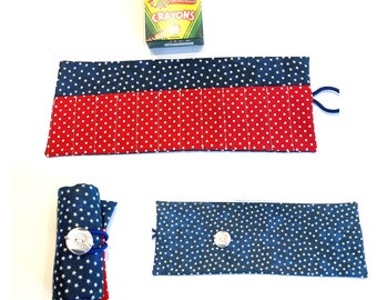 Star Crayon Roll, Crayon Roll Up, Kids Crayon Holder, Crayon Caddy, Stars, Red, White and Blue, Patriotic, Gift for Kids