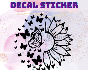 Butterfly Sunflower Decal | Boho Nature Sticker