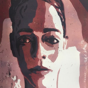 Impression de réduction multicolore en linogravure portrait