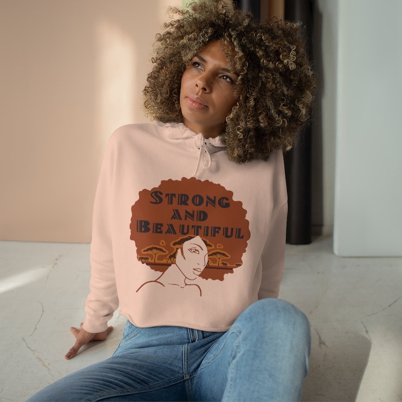 African American Strong and Beautiful Crop Hoodie
