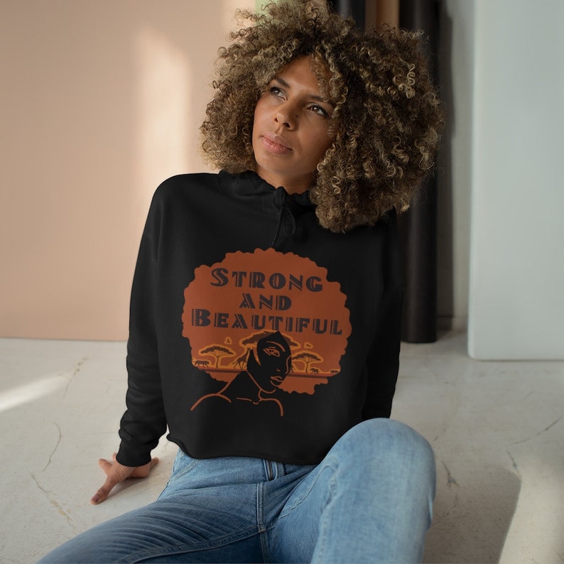 African American Strong and Beautiful Crop Hoodie