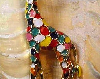 B-317 ¡Arte pop moderno único! "JIRAFA" Impresionante diseño acentuado. BROCHE con esmalte colorido bañado en oro de 14 quilates. Arte de expresión visual.