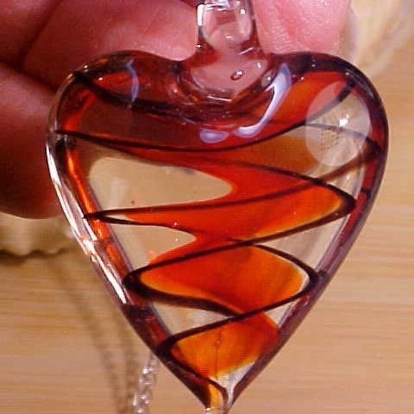 W-305 Elegant Stunning Modern Statement Piece ITALIAN MURANO Lampwork Hand Crafted Blown Glass HEART Pendant Necklace