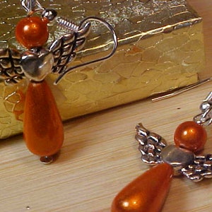 B-O Nice Pair Of ORANGE ANGEL Dangle EARRINGS. With Gold Gift Box Included. Add To Your Jewelry  Or  As A Gift To Give Someone Special