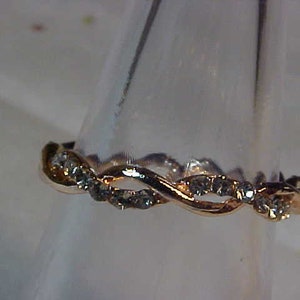 R-11  Dainty Charming Rose Gold Plated Stack TWIST Style With Tiny 1mm Clear Crystal Rhinestones. Great For Any Finger.   MyEARTHANGELGIFTCo