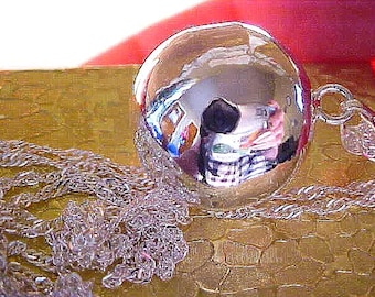 22mm Sterling Silver Jingle Ball (Angel Caller) Pendant with Sterling Silver 28 Inch length WAVE Style Chain Necklace. READ MESSAGE!!