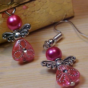 A-p   Nice Pair Of  PINK ANGEL Dangle EARRINGS.  With Gold Gift Box Included.  Add To Your Jewelry  Or  As A Gift To Give Someone Special