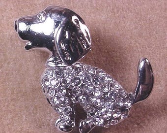 B-192 Adorable broche de cachorro de perro plateado con diamantes de imitación transparentes