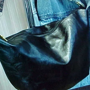 B#  Vintage Half Moon Look Retro BLACK Color Vegan Leather Large Shoulder Bag, Cross-Order Bag, Clutch Bag Purse with Adjust Strap Use