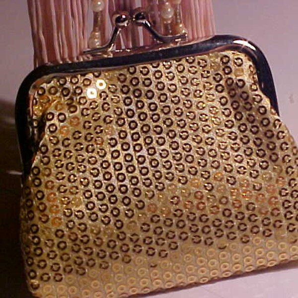 Elegant GOLD Sequins Clutch Pocket  WALLET PURSE  for Money  Keys  Cards