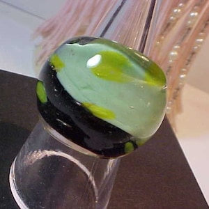 R-20 Vintage Murano Hand-Blown Glass Green/Bl/Yellow Bulb Solid Style, Art Italian Venetian Statement Piece, FINGER RING  Woman Size 8   8.0