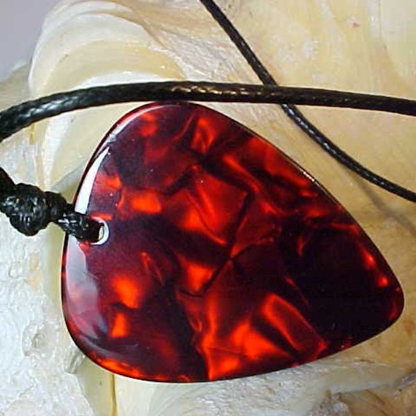 N#-355   "HELL FIRE" GUITAR Pick Necklace. Unique Beautiful Red Real Guitar Pick  0.71 mm Thickless.  Celluloid plastic Material. Durable