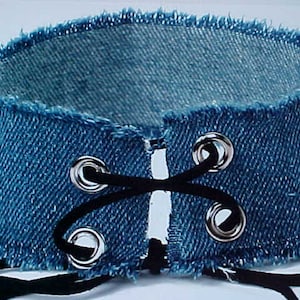 W-156   Vogue In Tending Style  Dark BLUE JEAN Material  CHOCKER  Necklace & Lace Up