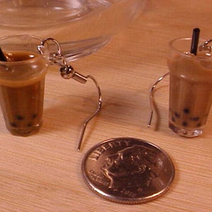 E-345  Fun Jewelry All Ages CHOCOLATE SHAKE & STRAW Drink Stud Earrings.  Buy For Yourself or Great &quot;Gift&quot; Idea For Someone Special