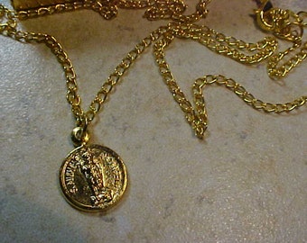 W-284 Saint Michael Archangel Guardian Protector With Help & Prayer Gold Plated Metal Medallion Pendant Gold Plated Chain Necklace Religious