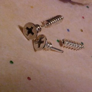 One Pair Silver Stud Screw Earrings Looks Just Like A Hardware Screw. Really Cool Statement Studs. Men Women Unisex. MyEARTHANGELGIFTCo