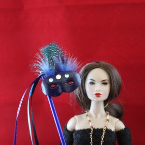 1:6 Dark Blue Hand- Carved Leather Mask on a Stick