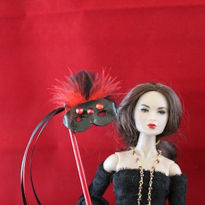 1:6 Black Hand- carved Leather Mask on a Stick