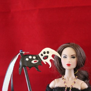 1:6 Black and White Hand- Carved Leather Mask on a Stick