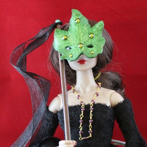 1:6 Green Leaf Hand- Carved Leather Mask on a Stick