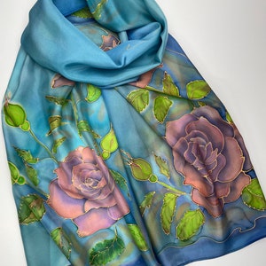 Silk scarf Hand painted For women Hand dye Pure silk Dusty pink Roses Gift for women Gift for her Birthday For mother