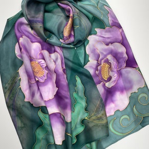 Silk scarf women Hand painted 100% Pure silk Chiffon Emerald green Gift for women For her Birthday Mother Anniversary Christmas