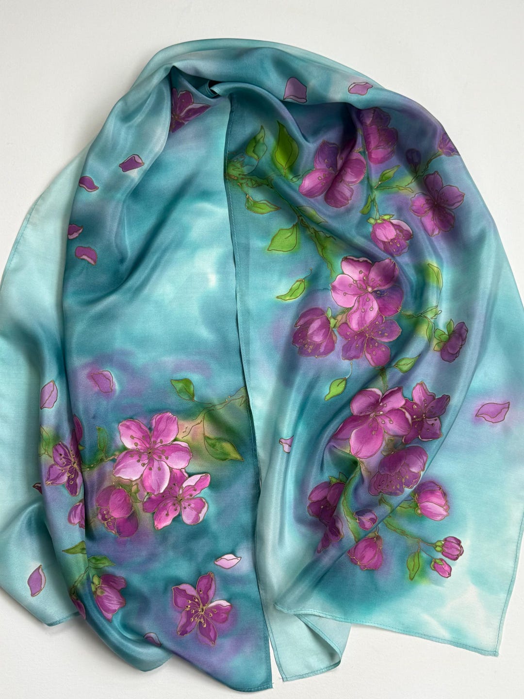 Hand-painted Cherry Blossom Silk Scarf - Serti Art, Floral Spring Scarf ...