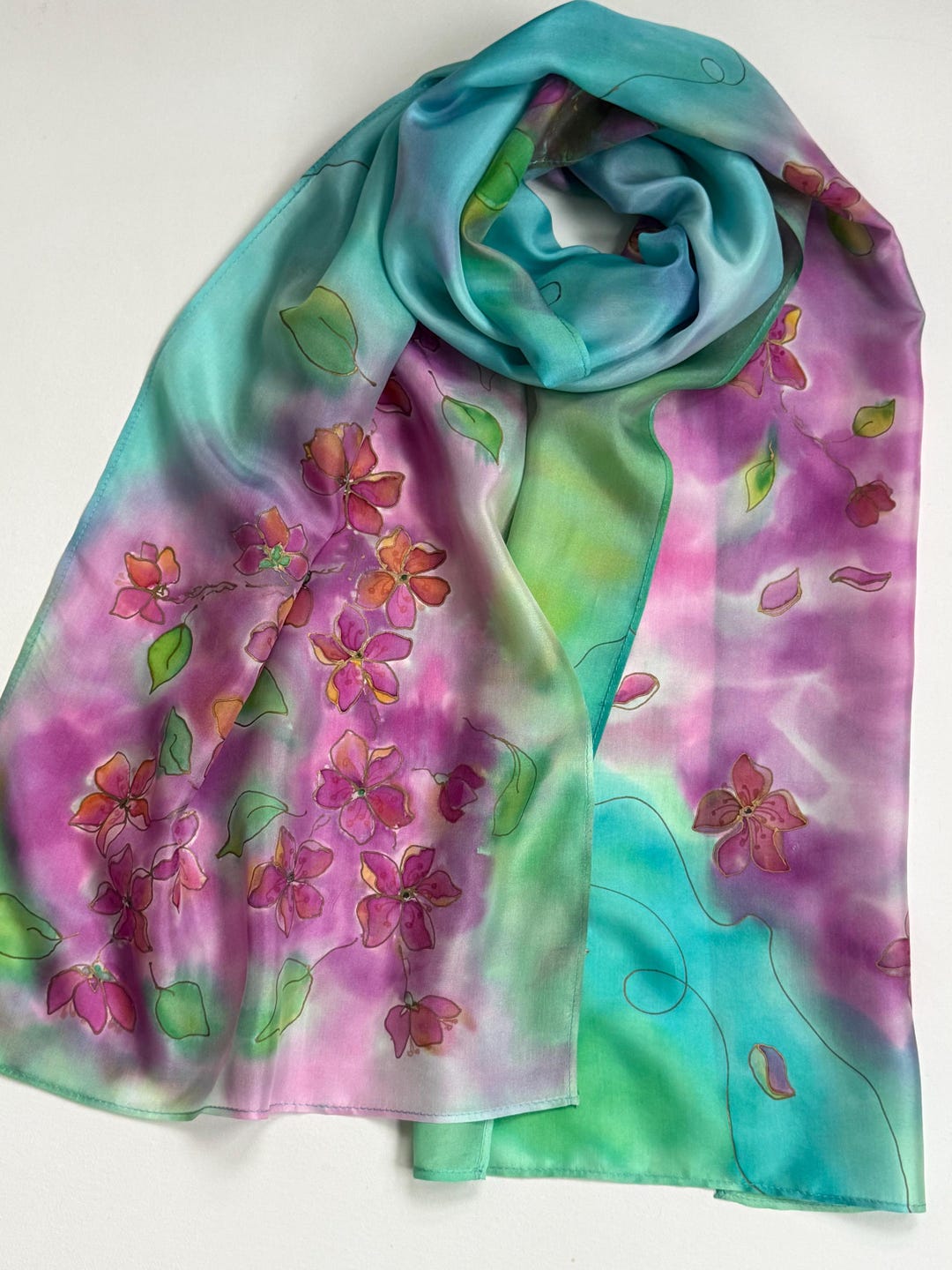 Hand Painted Cherry Blossom Silk Scarf - Spring Colors - Etsy